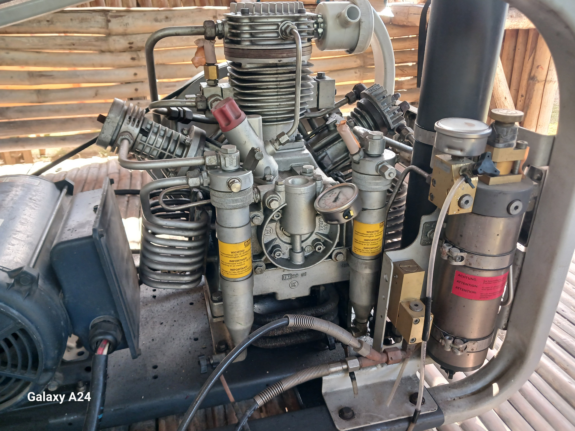 Bauer compressor block — filter towers & gauges