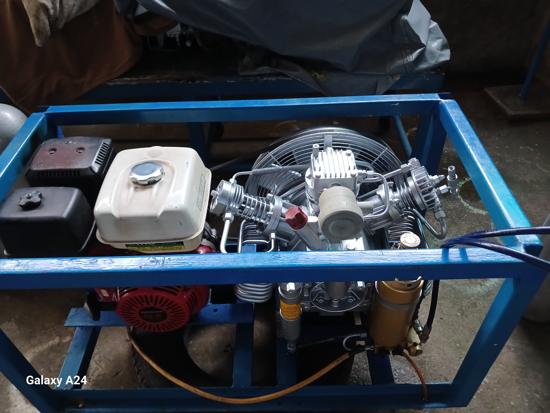 Top-down view of a freshly serviced compressor