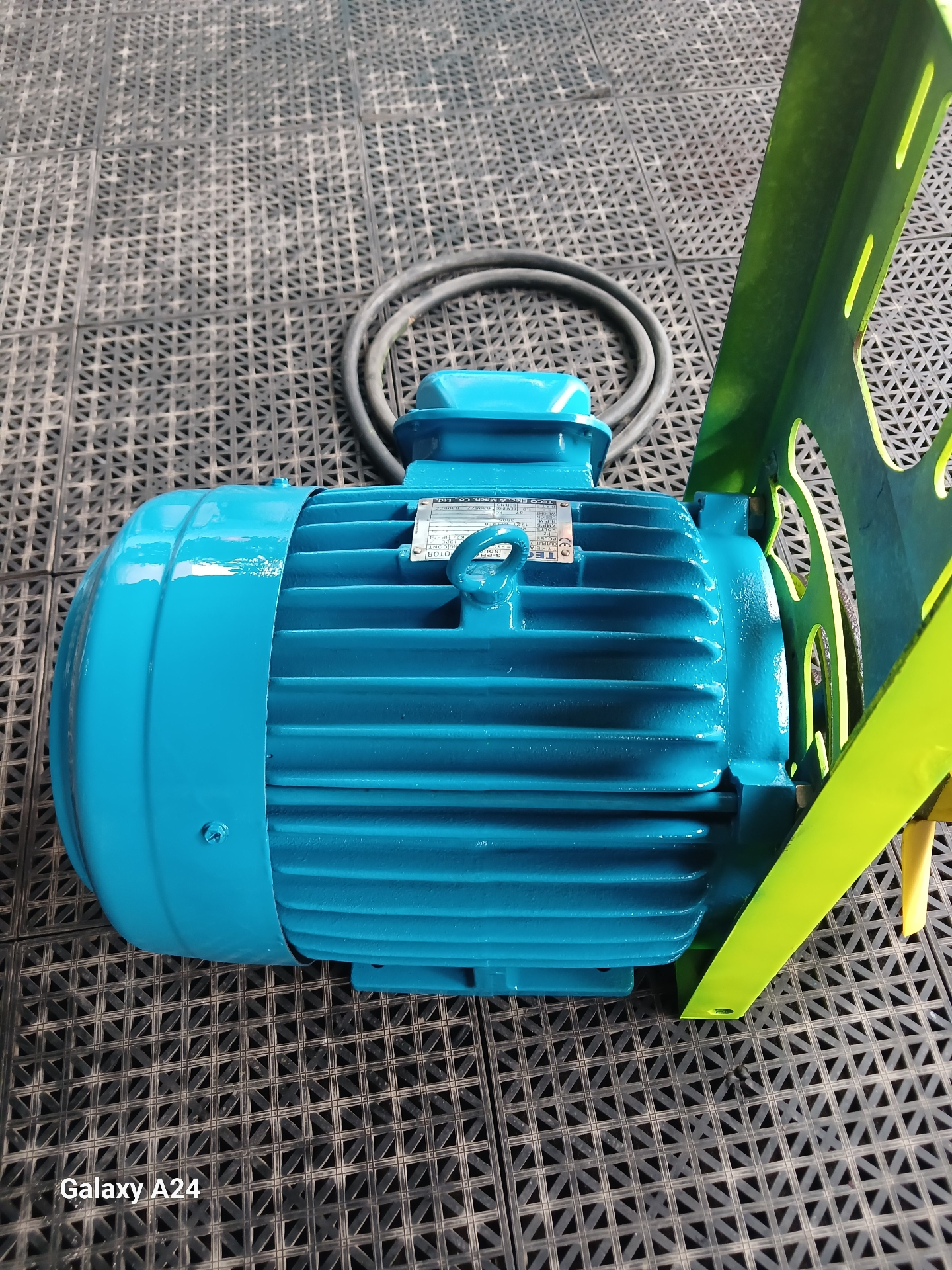 Freshly painted compressor motor close-up