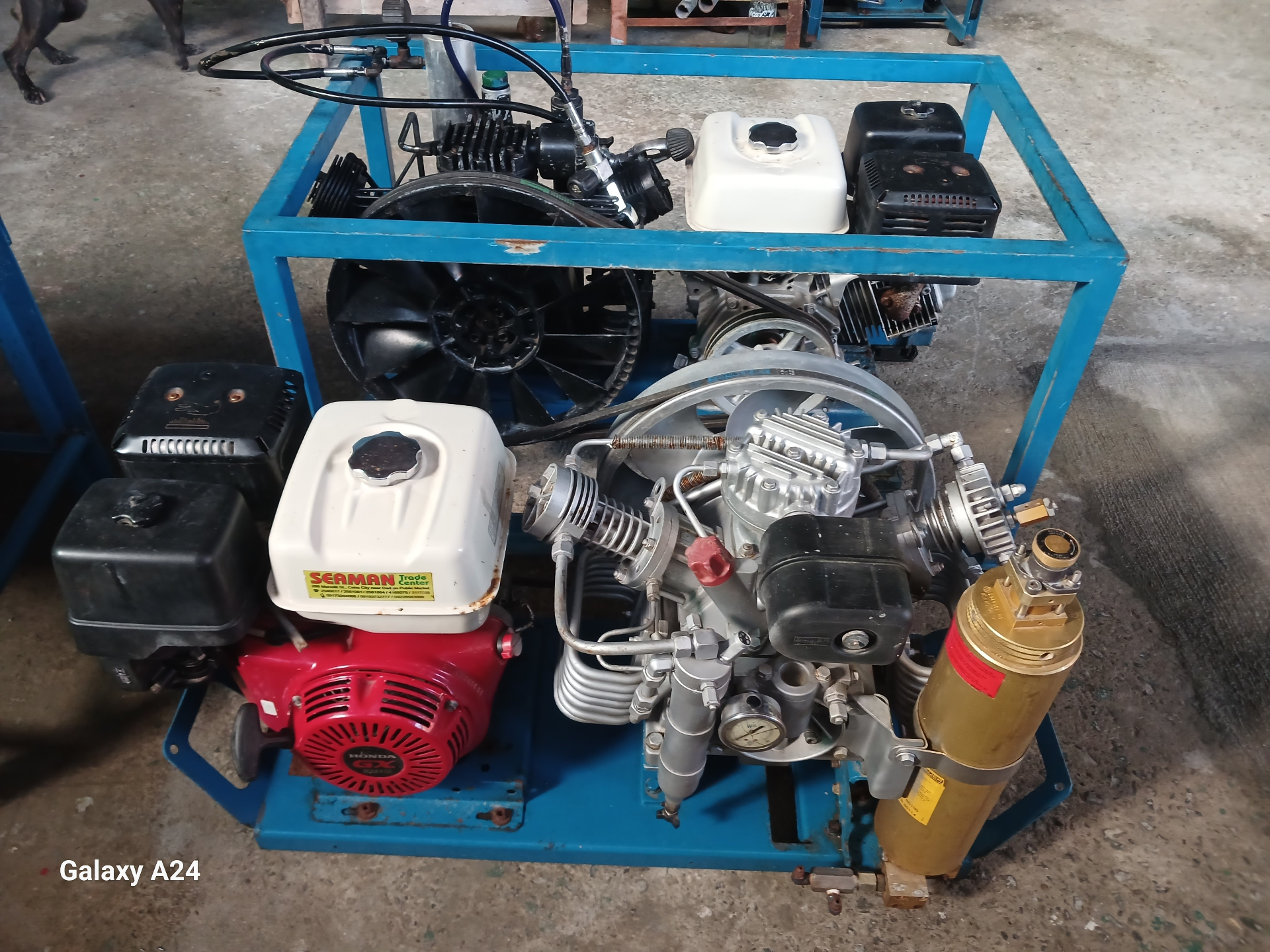 Twin Honda-powered compressors in shop frame